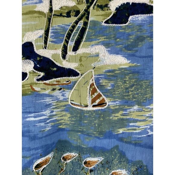 Passport Shirt Jacket Womens Large Linen Blue Island print button front toggle - Picture 5 of 5